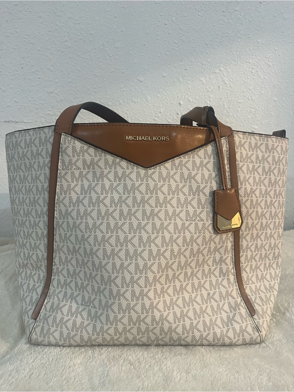 Michael Kors Cream & Brown MK Signature Tote